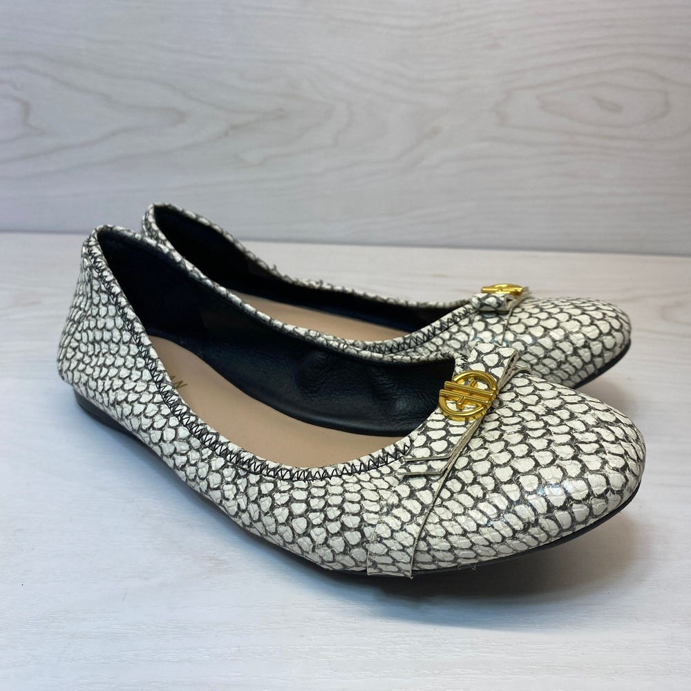 Cole Haan Womens‎ 7B Tali Bow Ballet Flat Snakeskin Black White W26823